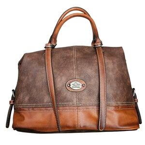 Hema Zhuofan Weekender Satchel Two Tone Brown Vegan Leather Bag Purse